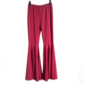 Red Solid Ruffle Flare Pants Vintage Disco Wide Leg Bell Bottom Pants Size S